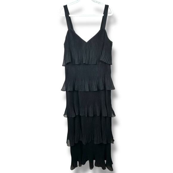 Lulus Elegant Nature Black Pleated Sheath Chiffon Sleeveless Tiered Maxi Dress - Picture 3 of 10